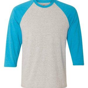 Hanes X-Temp Unisex Small Baseball Jersey Light Steel/Neon Blue Performance Tee